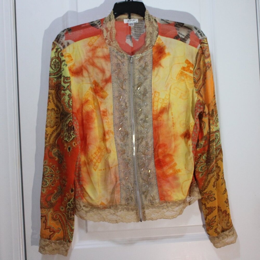 Jaipur Colorful Zip up Blouse, sz. M